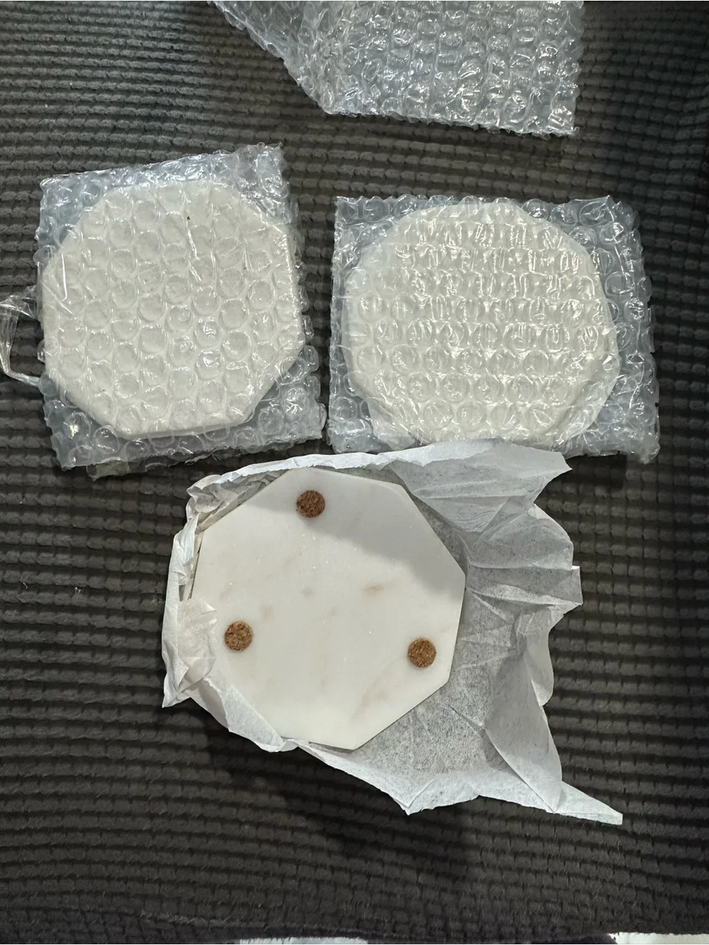 Set of 3 White Marble Coasters Artisan Handmade in India NEW